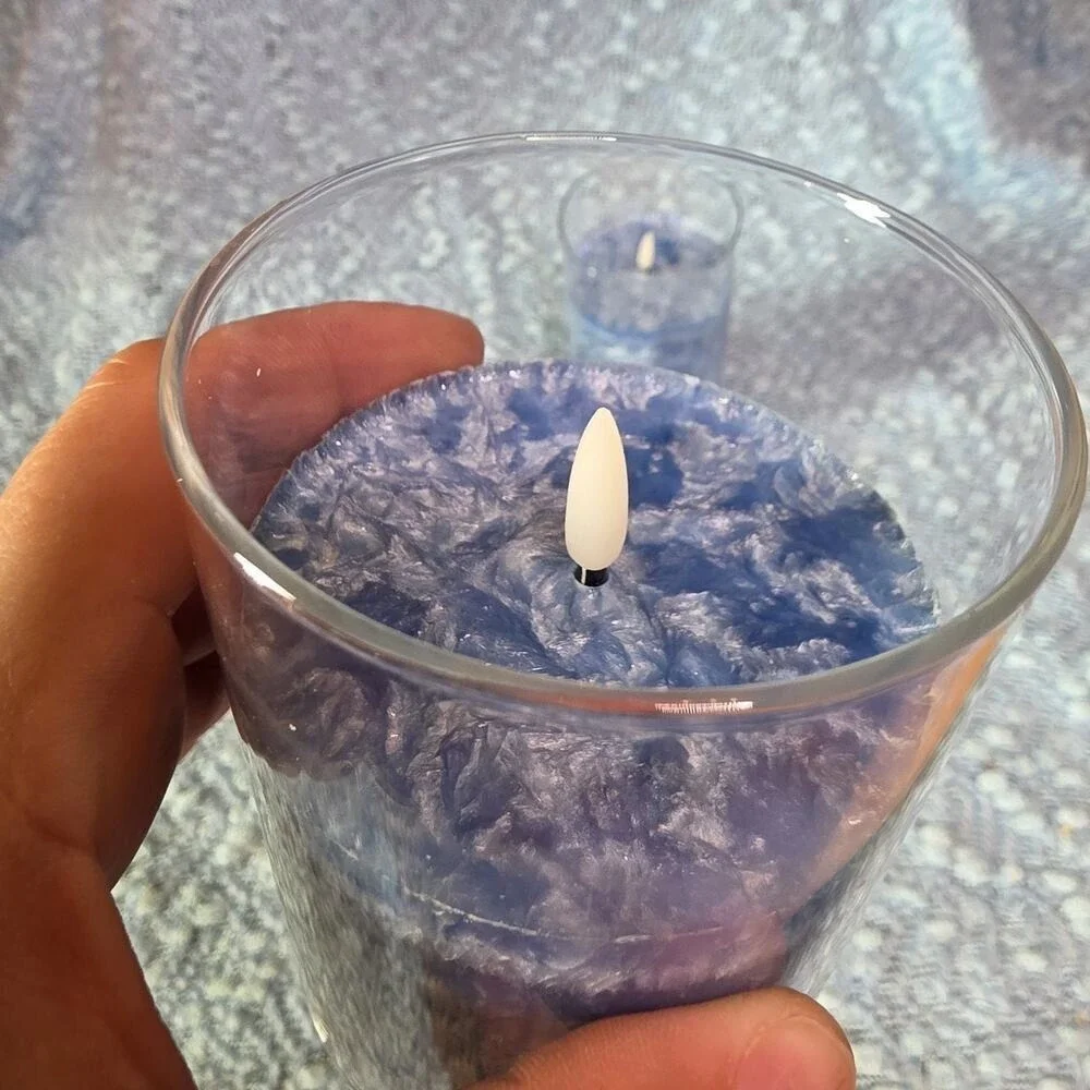 Living Embossed Blue Christmas Holiday 3-Piece LED Candle‎ Set E2